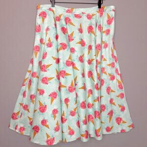 Voodoo Vixen Amy Ice Cream Print Swing Skirt Green Fit & Flare 4XL